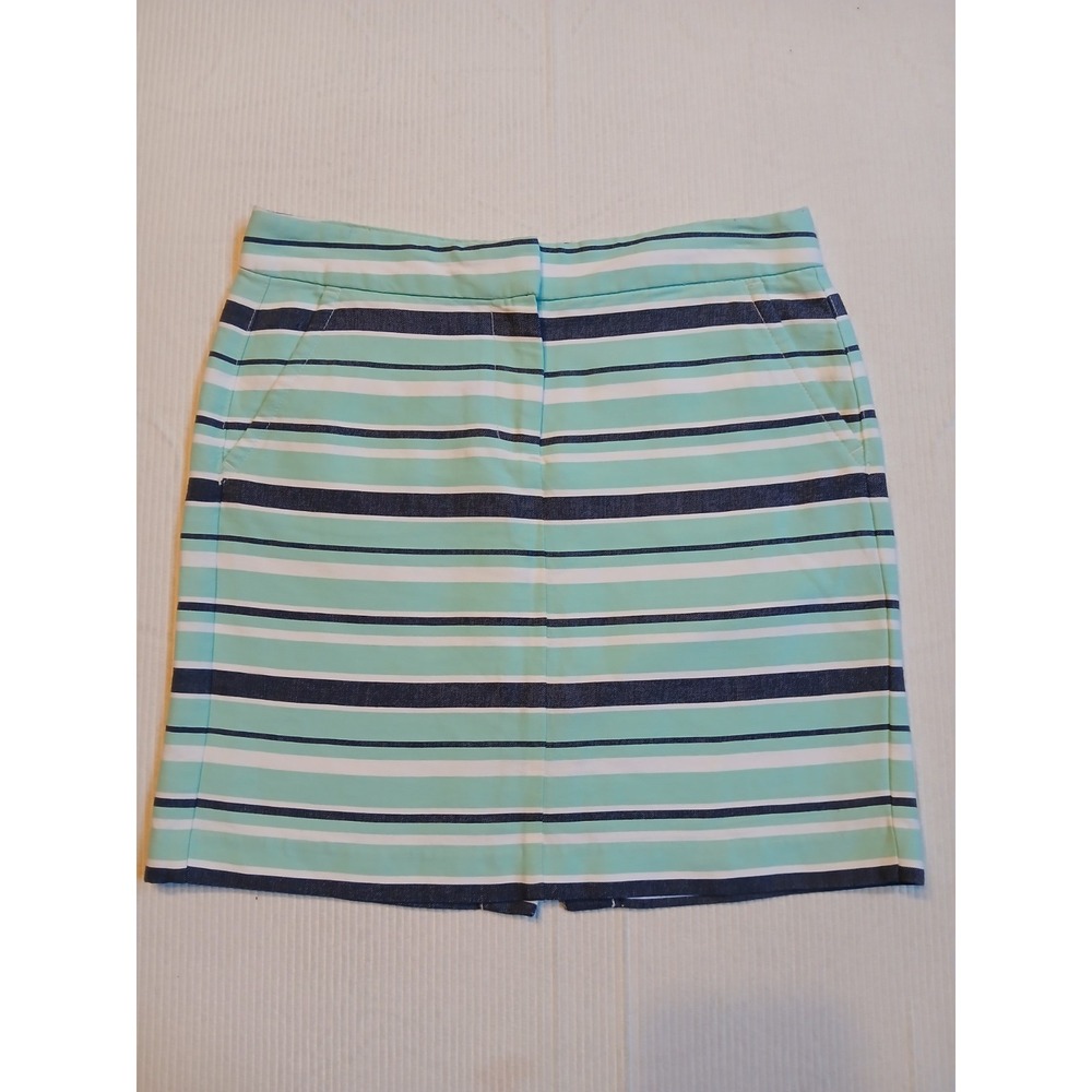 Tommy Hilfiger Women 4 Mint Green Navy Blue Striped Cotton Straight Skirt